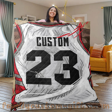 Custom Premium Quilt Blanket Toronto Jersey Basketball Personalized Quilt Gifts for Her & Him